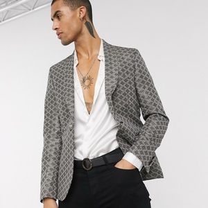 ASOS jacquard slim tuxedo blazer gold